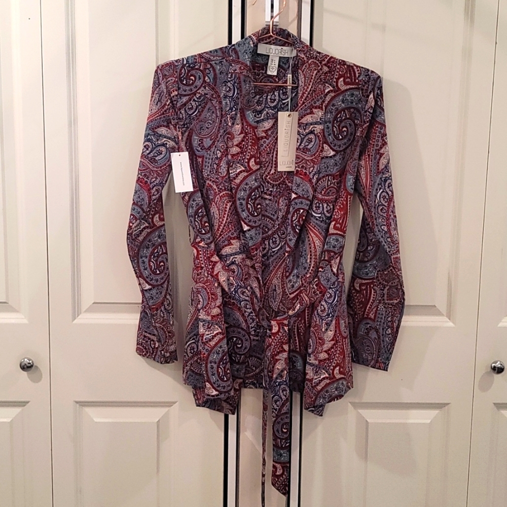 Liquorish Paisley print front tie light weight blazer
